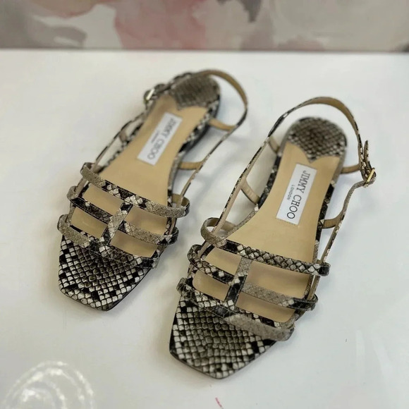 ! Jimmy Choo Arien Flat Snakeskin-Embossed Leather Sandals size 7 - Picture 2 of 9